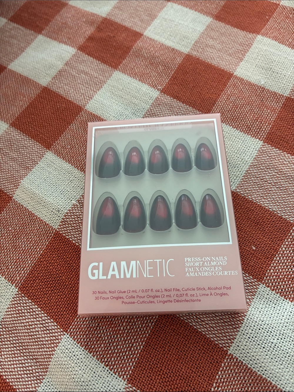 Short Almond Press-On Nails in Frosted Cranberry Glamnetic